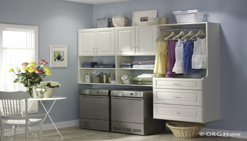 Laundry room cabinets and shelves